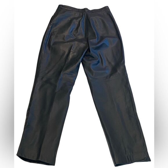 Vintage Navy Blue Pleated Leather Pants - Picture 3 of 4